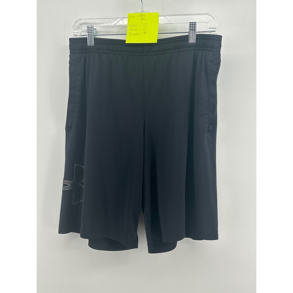 Under Armour HeatGear Mens Black Athletic Shorts Loose Fit Medium 9 Inch Inseam